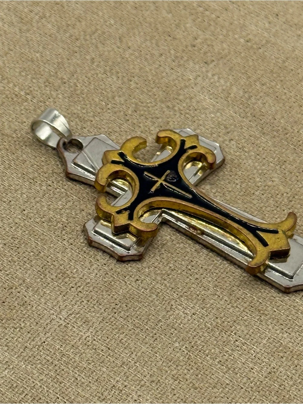Gold & Black Decorative Cross Pendant